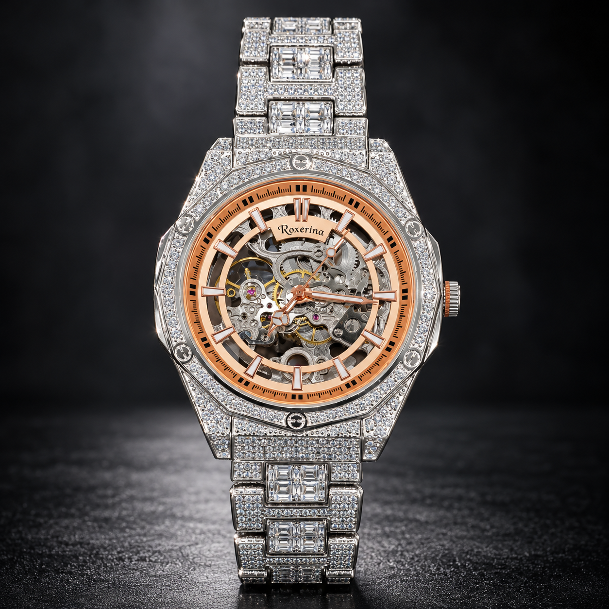 Silver 925 Automatic Skeleton RoseGold Dial Watch For Men | Silveria