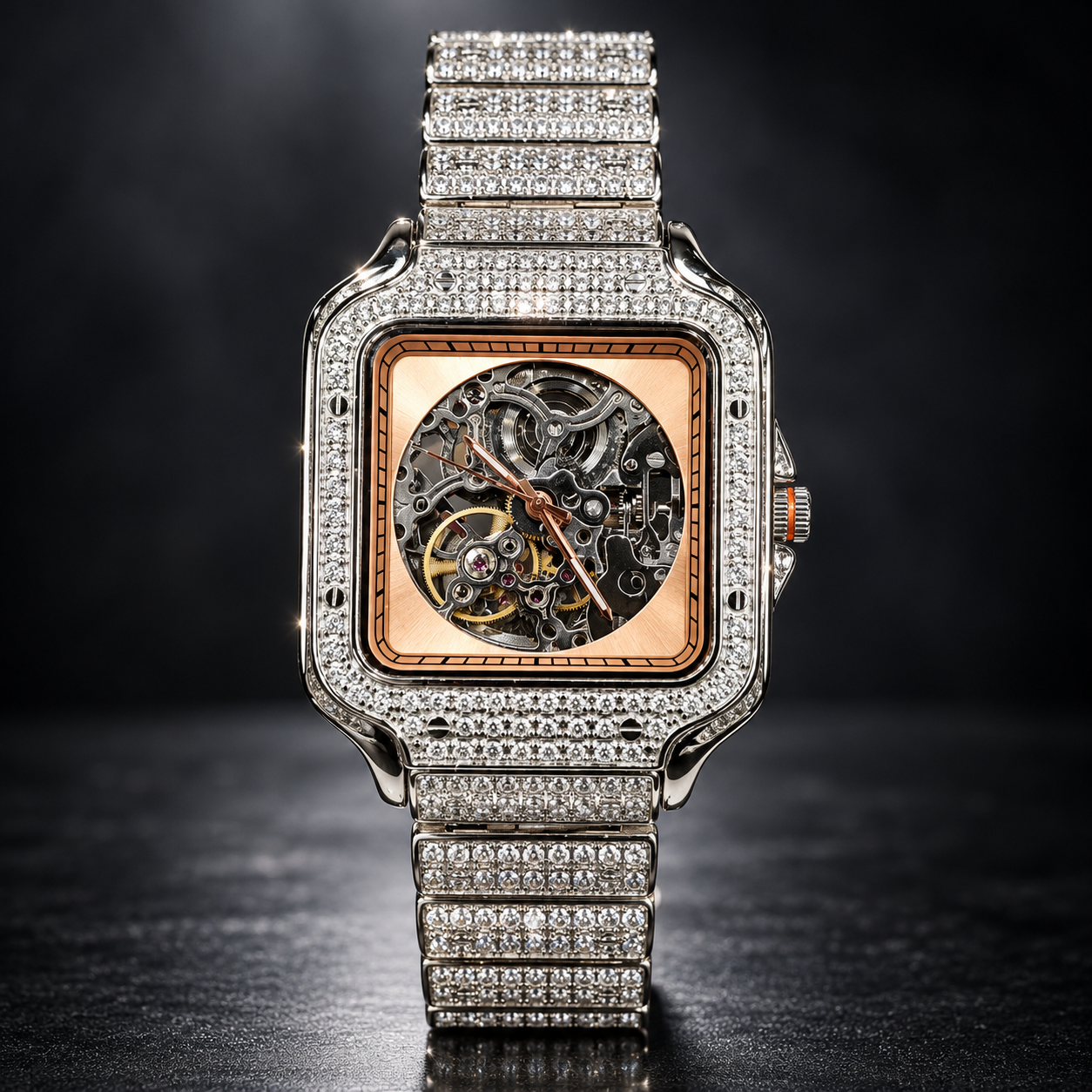 Premium 925 Pure Silver Iced-Out Skeleton Watch for Men