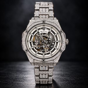 Premium 925 Pure Silver Octagonal Iced-Out Skeleton Watch For Men | Silveria
