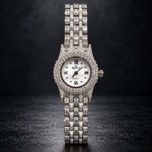 925 Pure Silver "Roxerina" Iced-Out Mother-of-Pearl Quartz Watch for Women