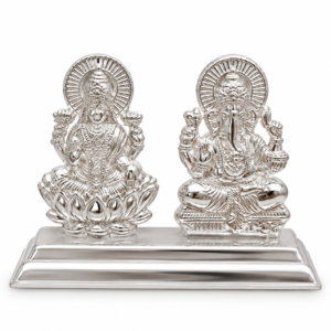 Premium 925 Pure Silver Lakshmi Ganesha Idol Set on Polished Stand