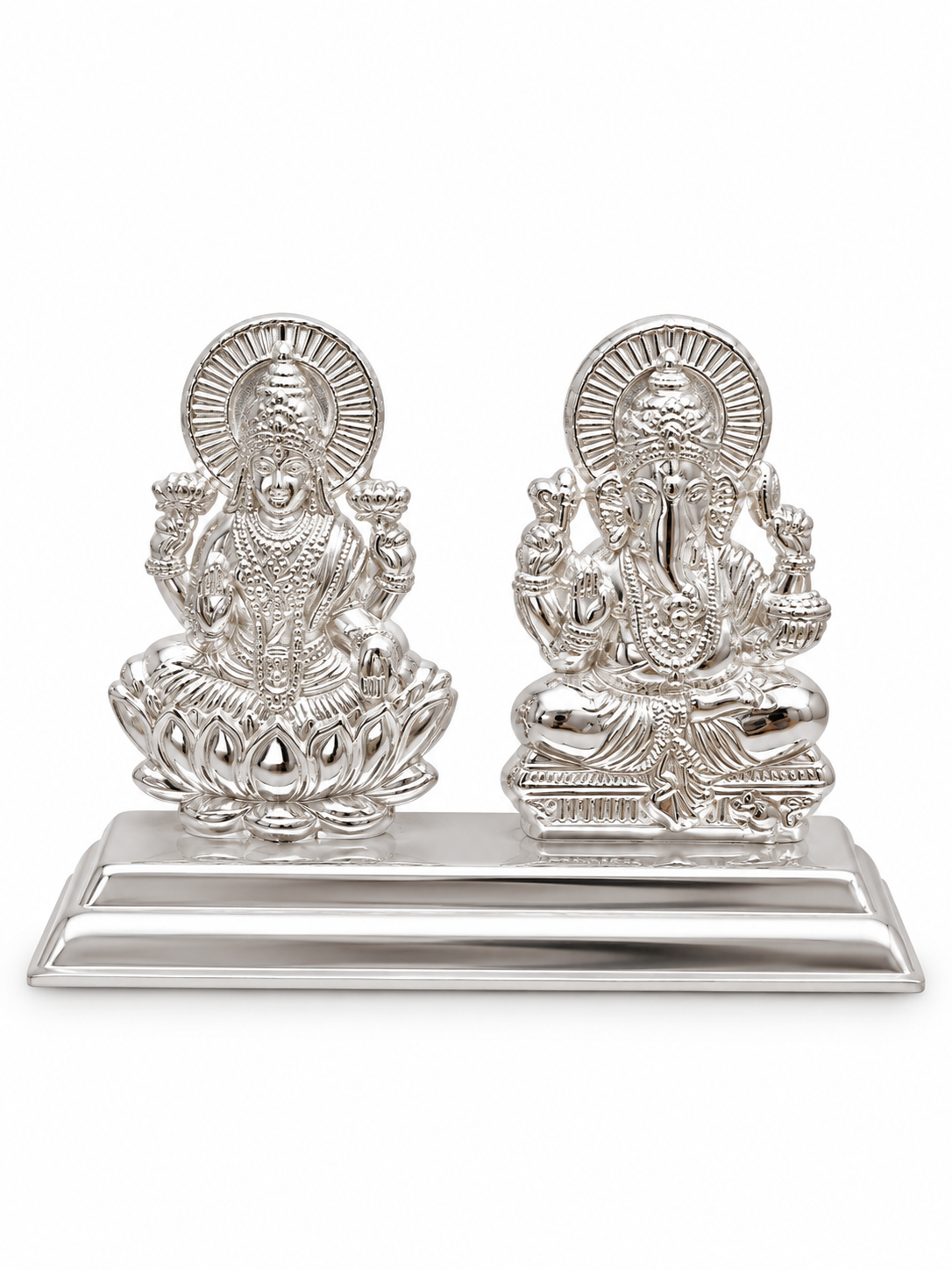 Premium 925 Pure Silver Lakshmi Ganesha Idol Set on Polished Stand