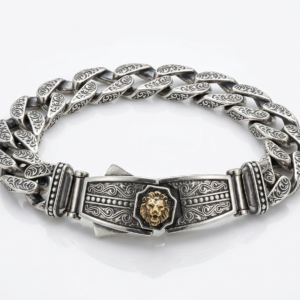 Silver Carved Curb Two-Tone LionBracelet