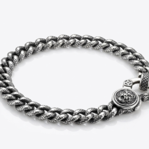 Silver Serpent Scale Roaring Lion Bracelet