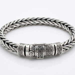 Silver Woven Wheat Chain Carved Bracelet