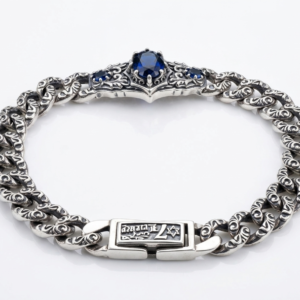 Silver Sapphire Blue Zircon Curb Bracelet