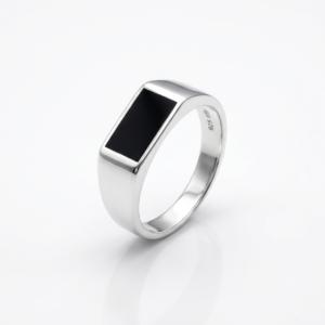 Silver Black Onyx Signet Enamel Ring