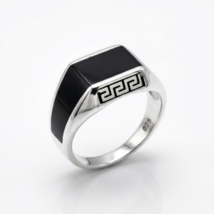 Silver Black Onyx Signet Enamel Ring