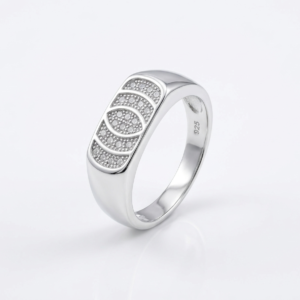 Silver Geometric Pavé Signet CZ Ring