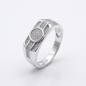 Silver Geometric Pavé Disc CZ Ring
