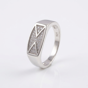 Silver Hourglass Signet Geometric CZ Ring