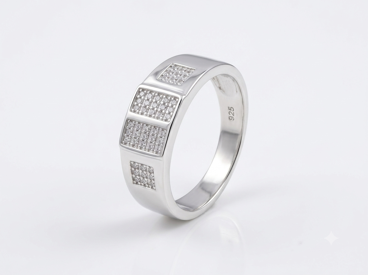 Silver Multi-Panel Ring Geometric CZ