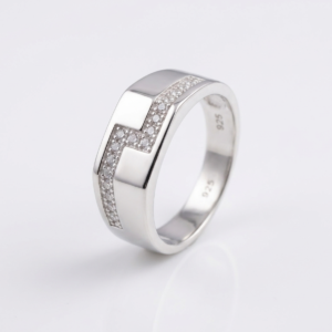 Silver Meander Geometric Greek CZ Ring