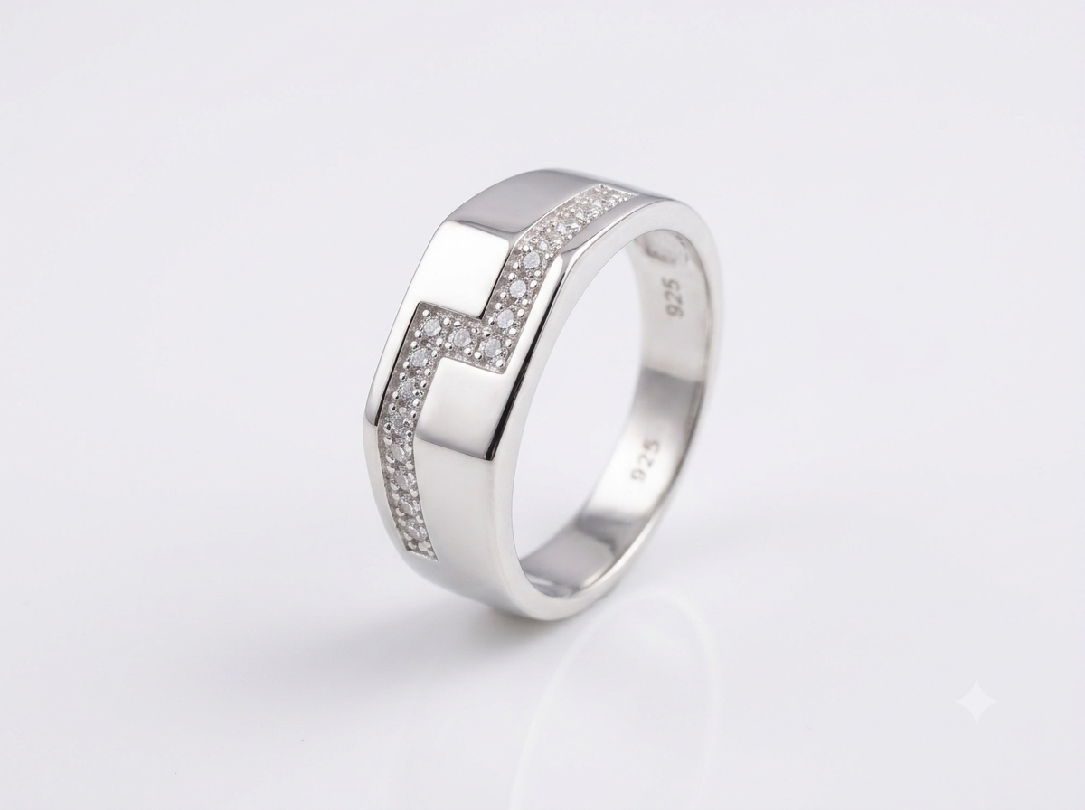 Silver Meander Geometric Greek CZ Ring