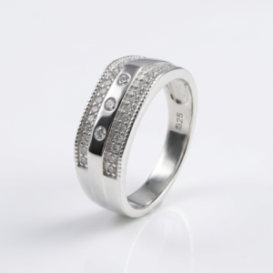 Silver Three-Stone CZ Milgrain Ring
