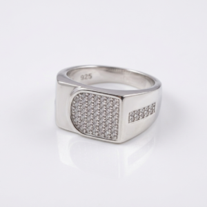 Silver Horseshoe Signet CZ Ring