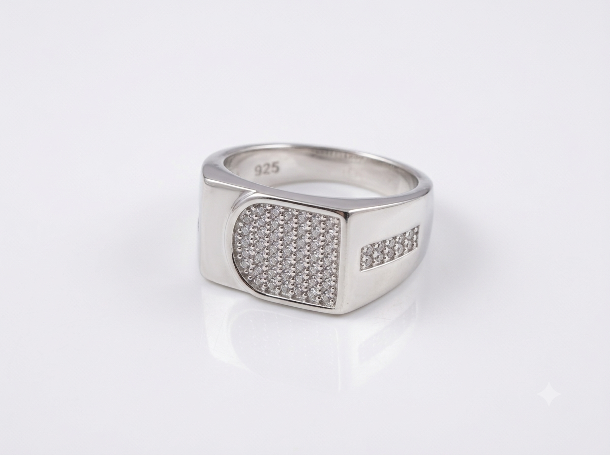 Silver Horseshoe Signet CZ Ring