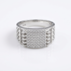 Silver Square Heavyweight CZ Lattice Ring
