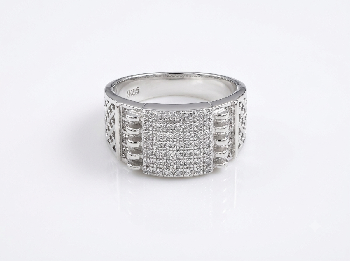 Silver Square Heavyweight CZ Lattice Ring