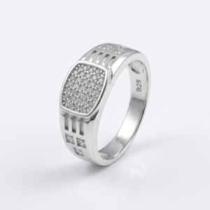 Silver Cushion Signet CZ Geometric Ring