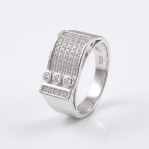 Silver Waterfall Bezel Trio CZ Ring