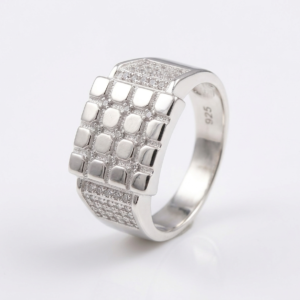Silver Waffle Geometric Pillow Grid CZ Ring