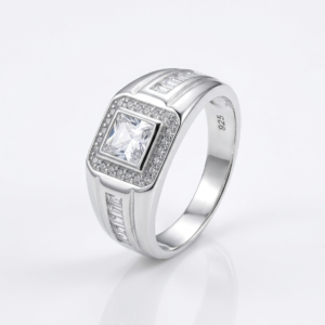 Silver Princess-Cut Baguette CZ Ring