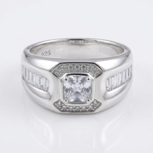 Silver Octagonal Cushion Solitaire CZ Ring