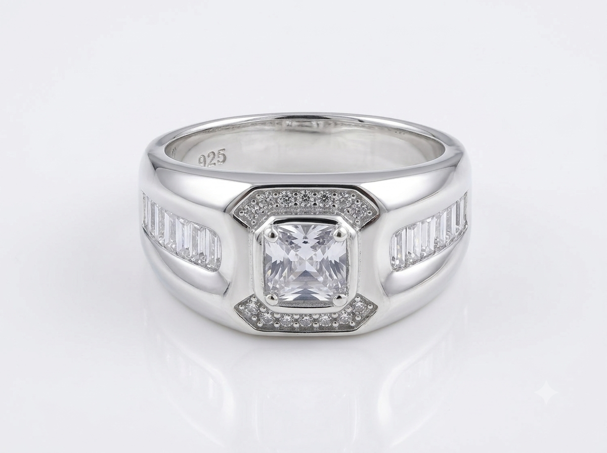 Silver Octagonal Cushion Solitaire CZ Ring